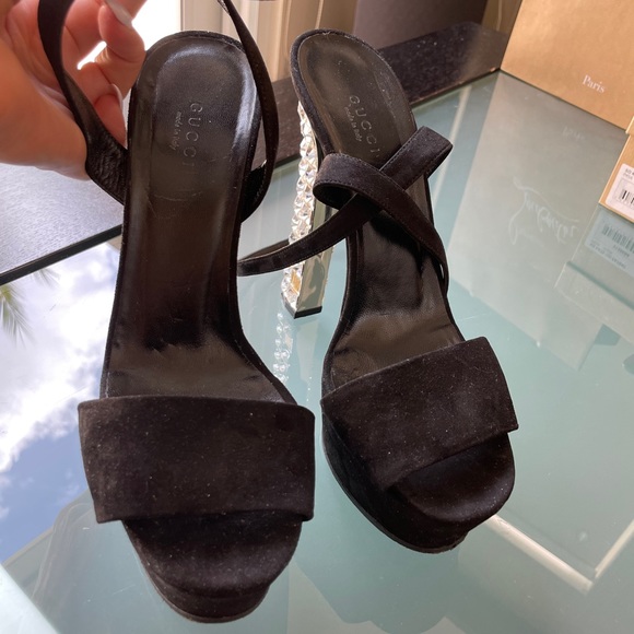 Gucci Black Platform Suede Rhinestone Heels - Picture 3 of 5